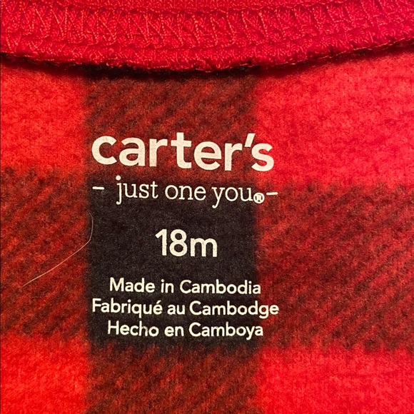 Carter's Red and Black Checkered Moose Footie…size 18 months - Picture 3 of 5